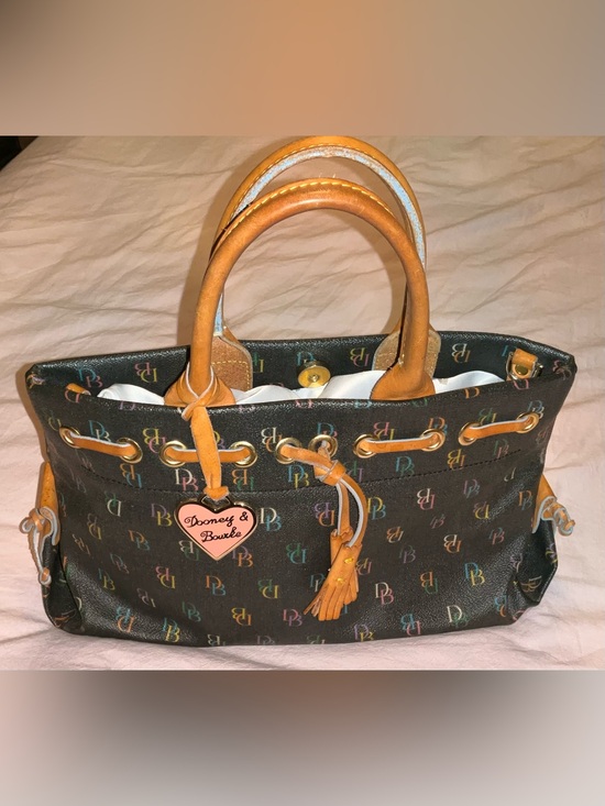 Dooney & Bourke Handbags - Dooney & Bourke Monogram Tote in Black & tan leather